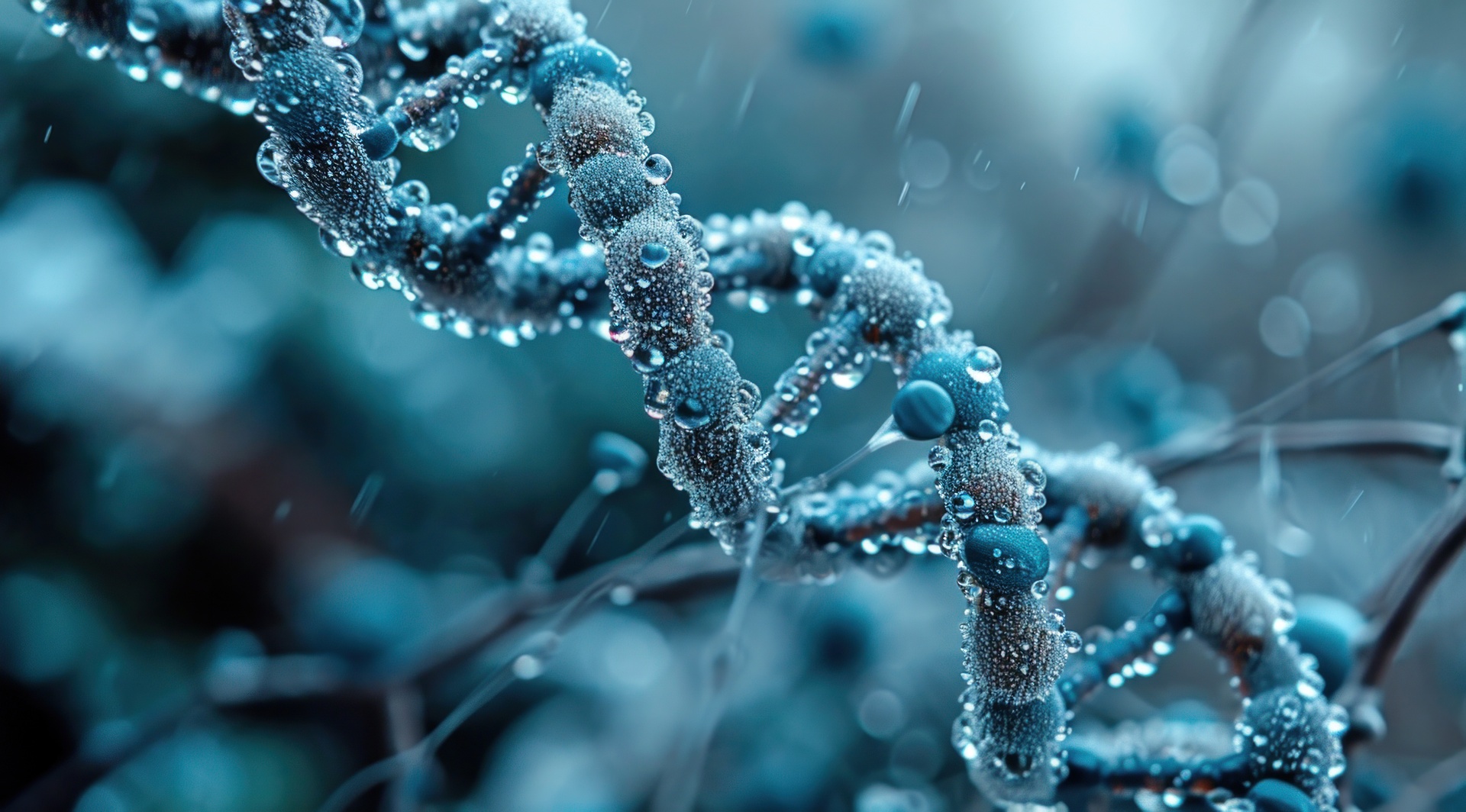 Blue-tone image of a DNA molecule