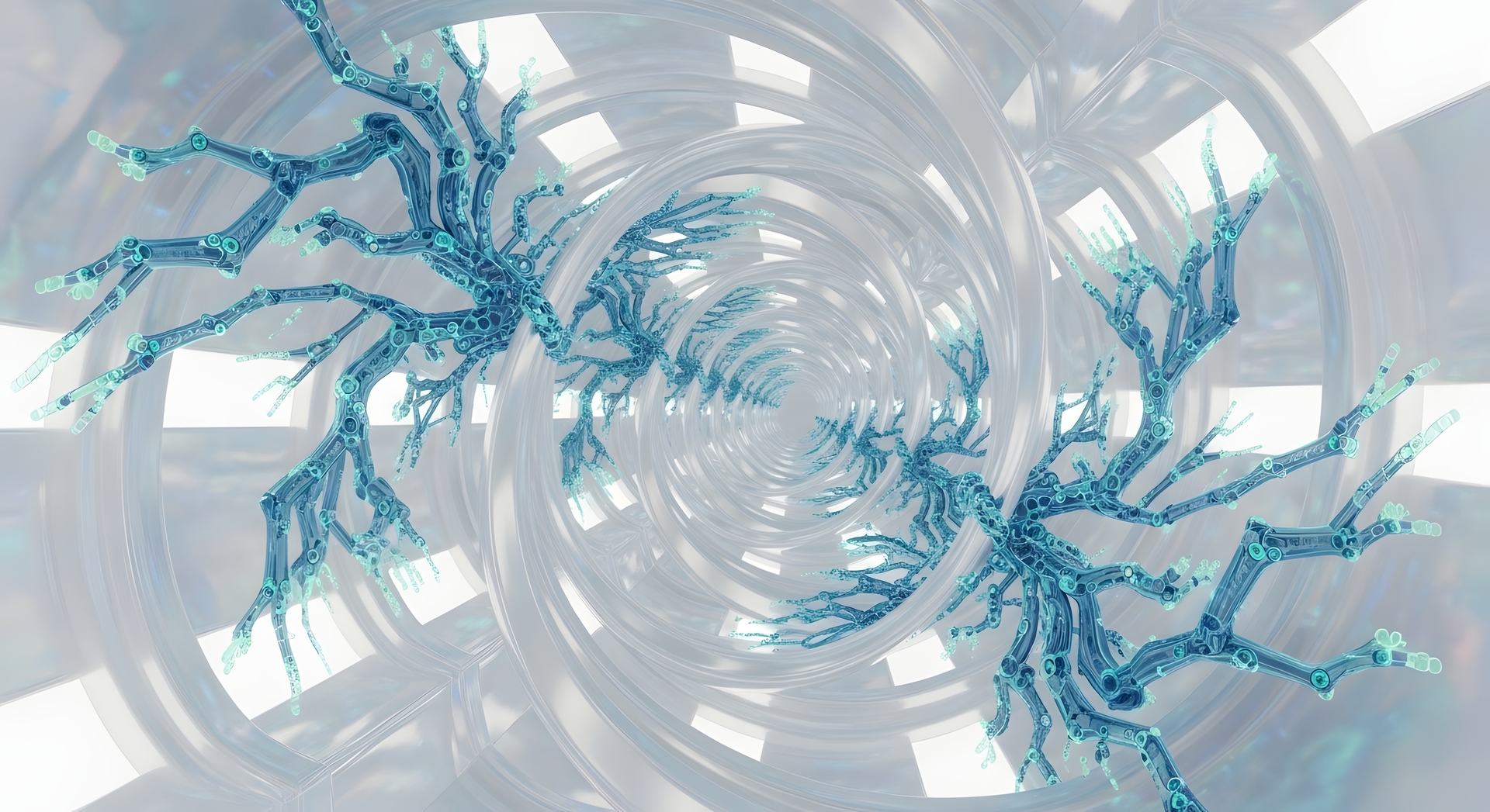 Fractal circuit tree in a futuristic tunnel