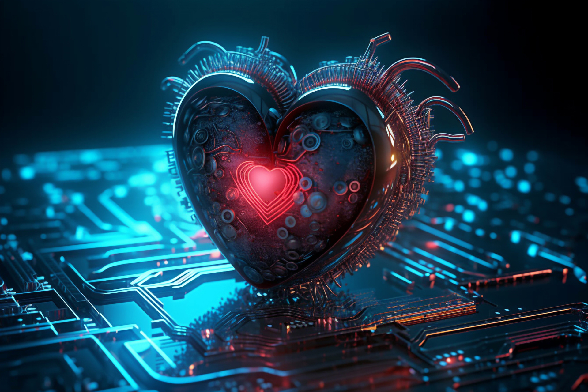 Generative AI digital red heart shaped computer artwork